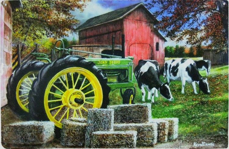 Signs 4 Fun SIG477 John Deere w/Cows Metal Sign, Green
