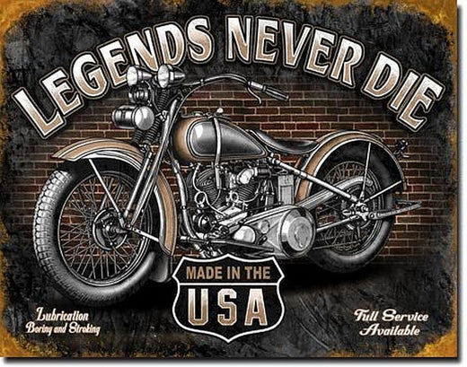 Desperate Enterprises Legends Never Die Biker Tin Sign Flat New 31X40 CM S2177