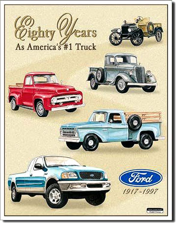 Signs 4 Fun SIG712 Ford 80 Yrs Pickups Metal Tin Sign, Cream