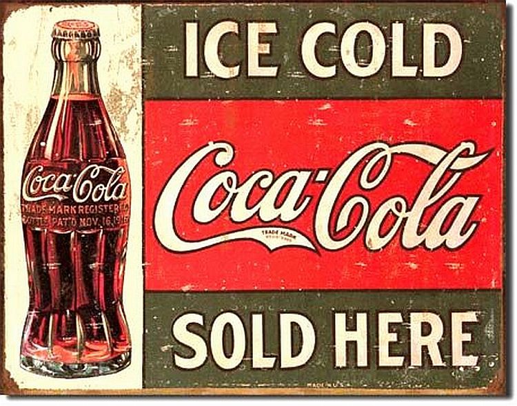 Tin Sign - Coke - C. 1916 Ice Cold, 16x13