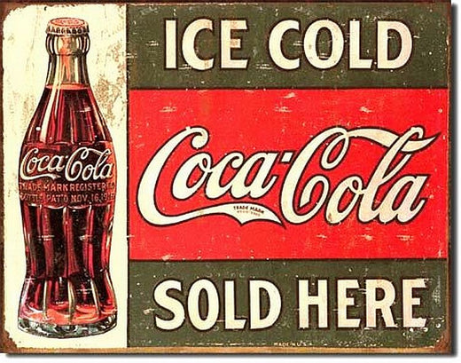 Tin Sign - Coke - C. 1916 Ice Cold, 16x13