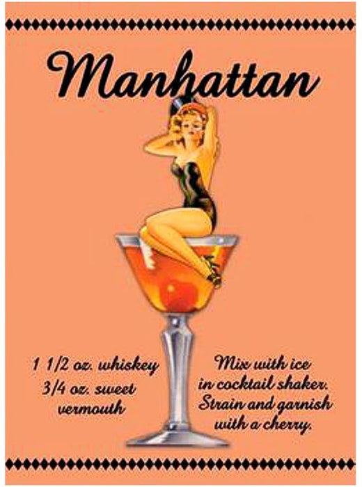 Signs 4 Fun SIGEL09 Manhattan Cocktail Recipe Metal Sign, Pink