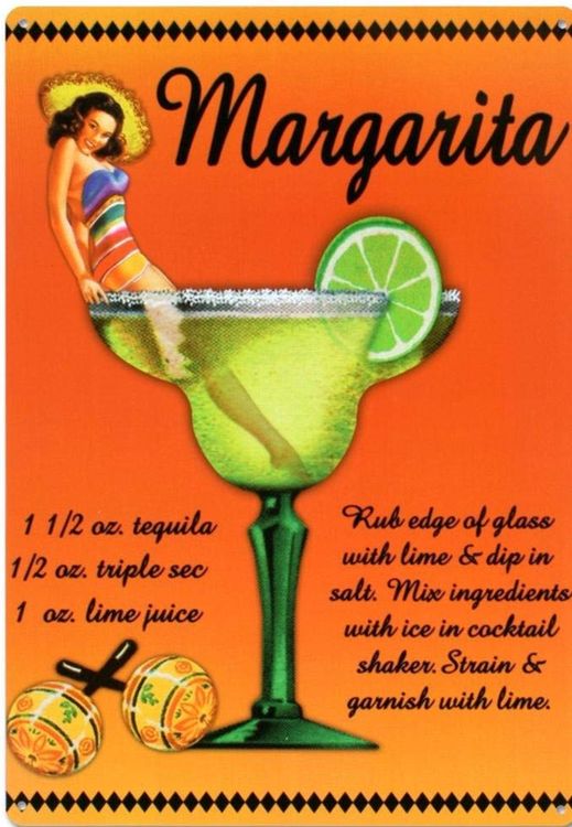 Signs 4 Fun SIGEL11 Margarita Recipe Metal Sign, Orange