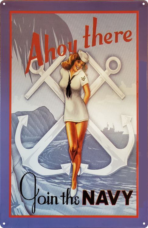 Signs 4 Fun SIGGP03 Navy Girl-Ahoy There Metal Sign, Blue