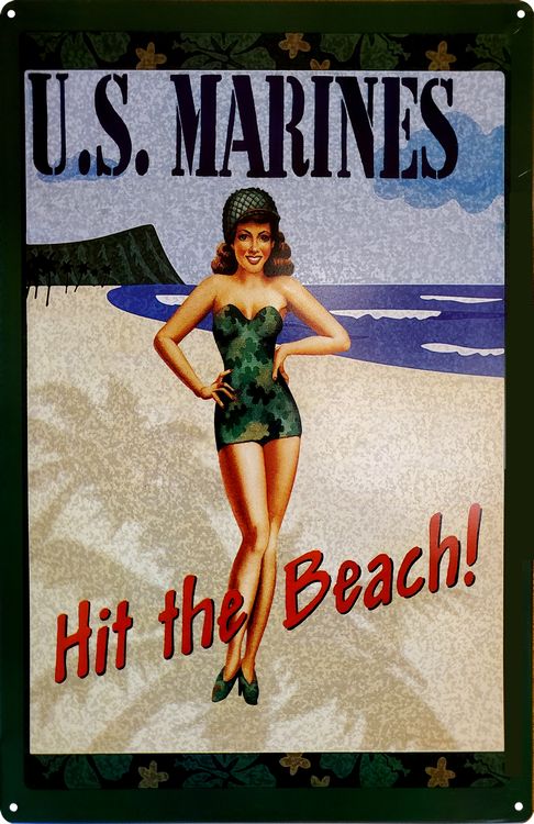 Signs 4 Fun SIGGP04 Marines Hit The Beach Metal Sign, Green