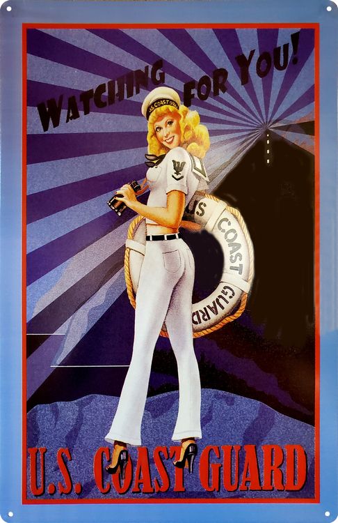 Signs 4 Fun SIGGP05 Coast Guard Girl-Watching for You Metal Sign, Blue