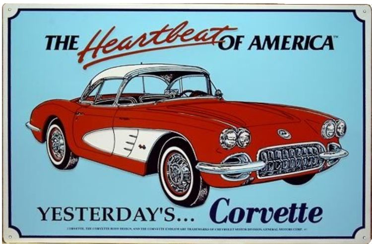 Signs 4 Fun SIGM192 Chevy 1960 Corvette Metal Sign, Red