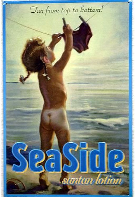 Signs 4 Fun SIGM295 Seaside Suntan Lotion Metal Sign, Blue