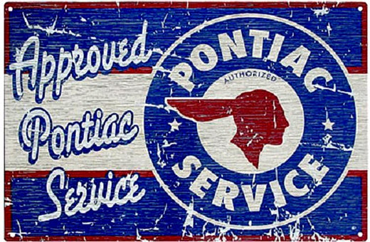 Signs 4 Fun SIGM738 Rustic Pontiac Service Metal Sign, Blue