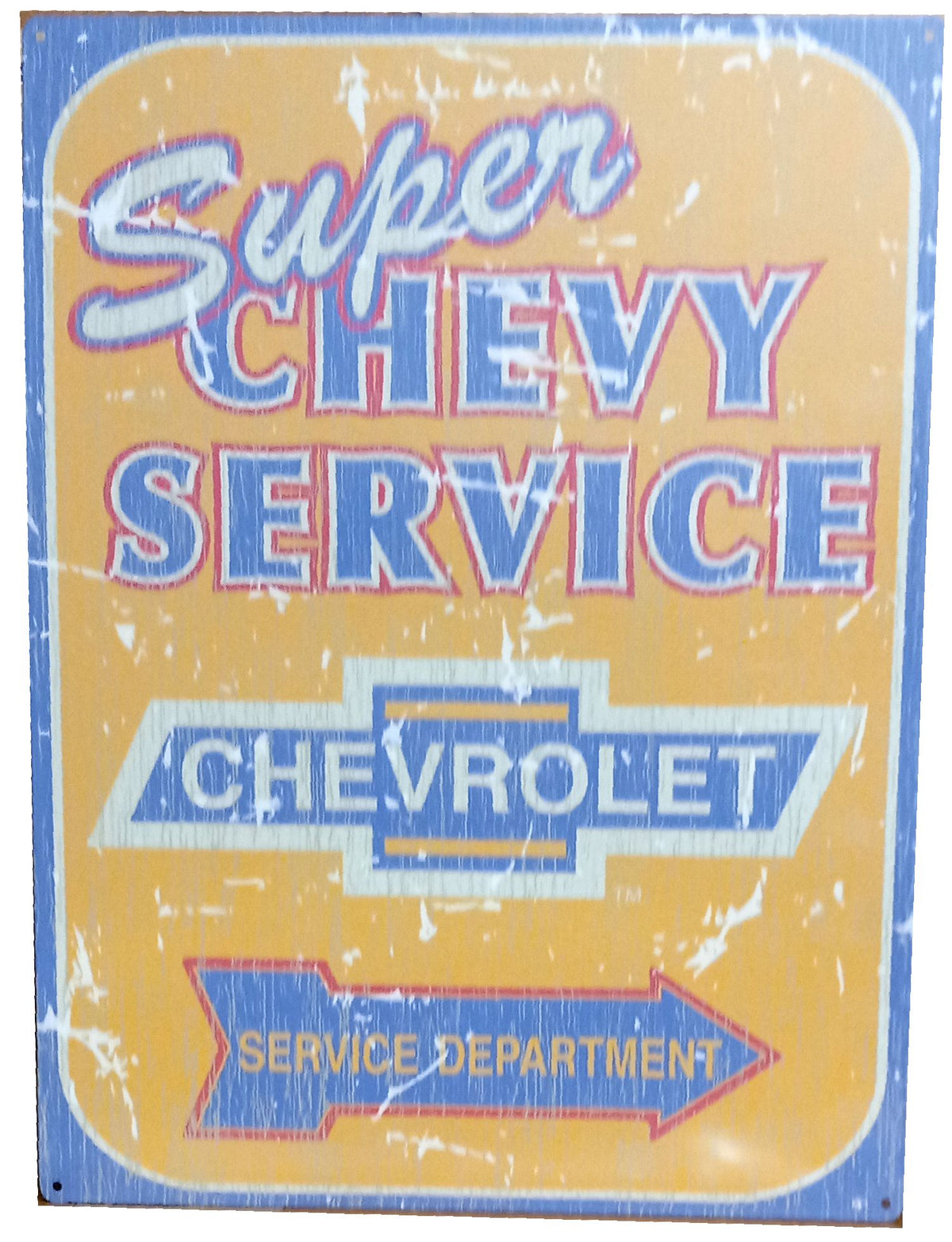 Signs 4 Fun SIGM739 Rustic Super Chevy Service Metal Sign, Orange