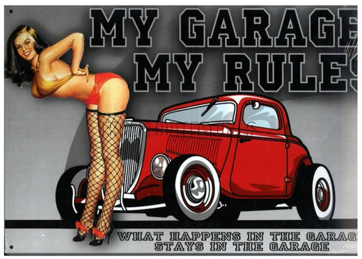 Signs 4 Fun SIGM782 My Garage, My Rules Metal Sign, Red