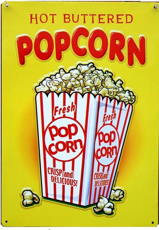 Signs 4 Fun SIGMP1 Hot Buttered Popcorn Metal Sign, Yellow
