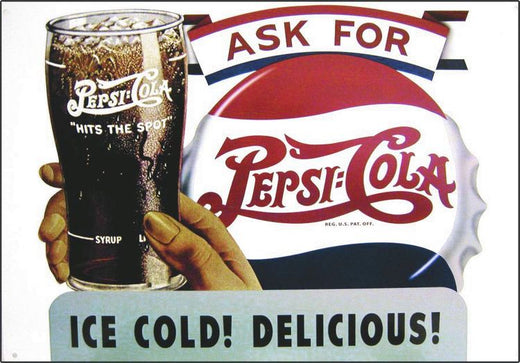 Signs 4 Fun SIGP14 Pepsi Ask for Delicious Metal Sign, Blue
