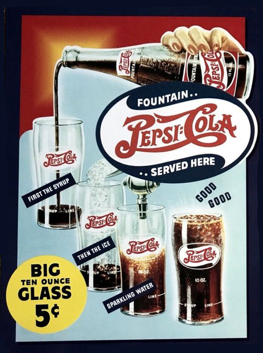 Signs 4 Fun SIGPC11 Pepsi Big Ten Ounce Glass Metal Sign, Blue