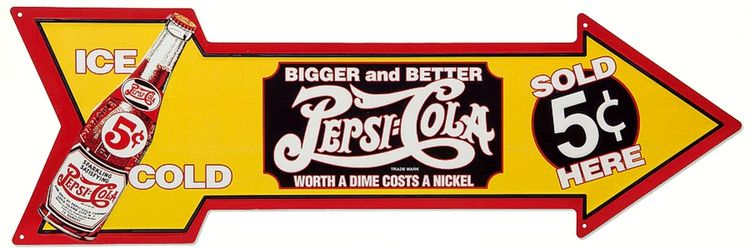 Signs 4 Fun Arrow Sign | Pepsi Vintage | 27 x 9 | Embossed Aluminum Sign | Made in the USA | SJPC6