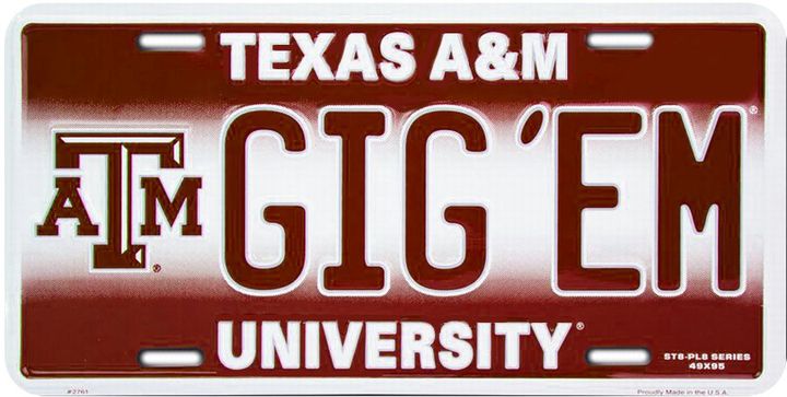 Signs 4 Fun Parody License Plate | TX A&M Gig Em | 12 x 6 Decorative License Plate | Decoration Plate for Vehicle/Wall | Man Cave Decorations | Made in The USA