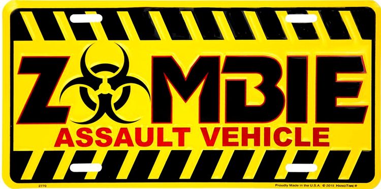Signs 4 Fun Parody License Plate | Zombie Assault Vehicle | 12” x 6” Decorative License Plate | Decoration Plate for