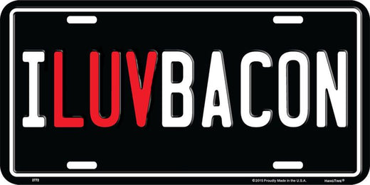 Signs 4 Fun Parody License Plate | I Luv Bacon | 12 x 6 Decorative License Plate | Decoration Plate for Vehicle/Wall | Man Cave Decorations | Made in The USA