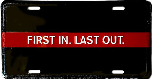 Signs 4 Fun Parody License Plate | First in, Last Out | 12 x 6 Decorative License Plate | Decoration Plate for Vehicle/Wall | Man Cave Decorations | Made in The USA