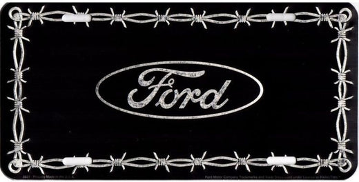 Signs 4 Fun Parody License Plate - Ford Oval with Barbed Wire - 12” x 6” Decorative License Plate Wall Decor - Decoration Plate Man Cave + Garage - Made in The USA