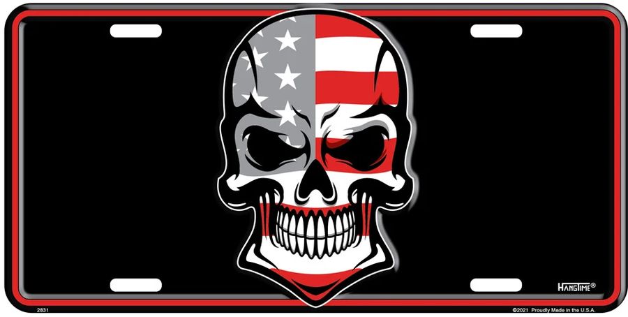 Signs 4 Fun Parody License Plate | Skull and Flag | 12 x 6 Decorative License Plate | Decoration Plate for Vehicle/Wall | Man Cave Decorations | Made in The USA
