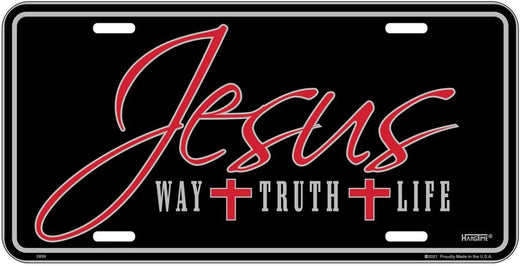 Signs 4 Fun Parody License Plate | Jesus Way | 12” x 6” Decorative License Plate | Decoration Plate for Vehicle/Wall | Man Cave Decorations | Made in the USA