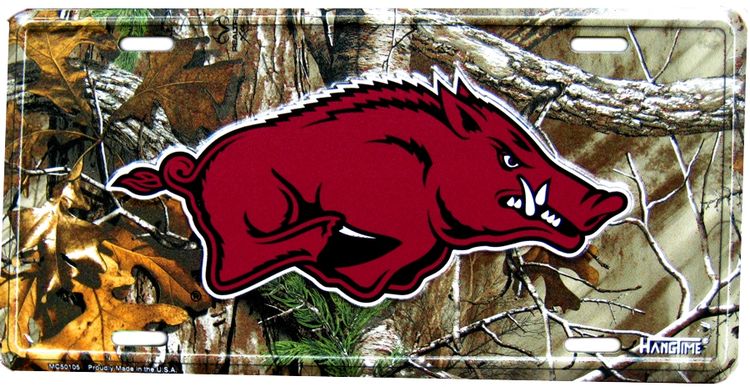 Signs 4 Fun Parody License Plate | University of AR Razorbacks Camo | 12” x 6”