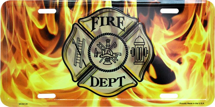 Signs 4 Fun Parody License Plate | Fire Dept w/Flames | 12 x 6 Decorative License Plate | Decoration Plate for Vehicle/Wall | Man Cave Decorations | Made in The USA