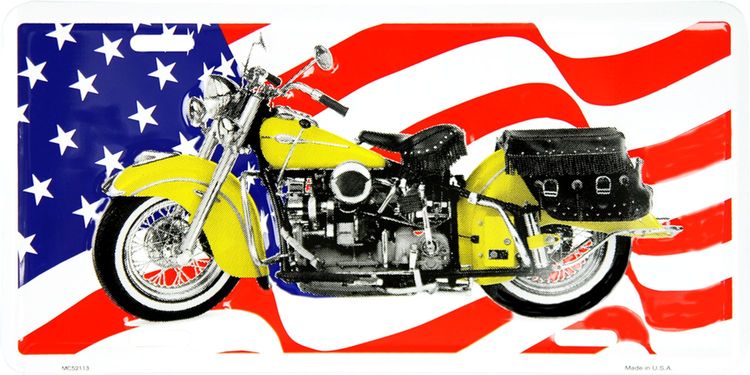 Signs 4 Fun Parody License Plate | Motorcycle w/USA Flag | 12 x 6 Decorative License Plate | Decoration Plate for Vehicle/Wall | Man Cave Decorations | Made in The USA
