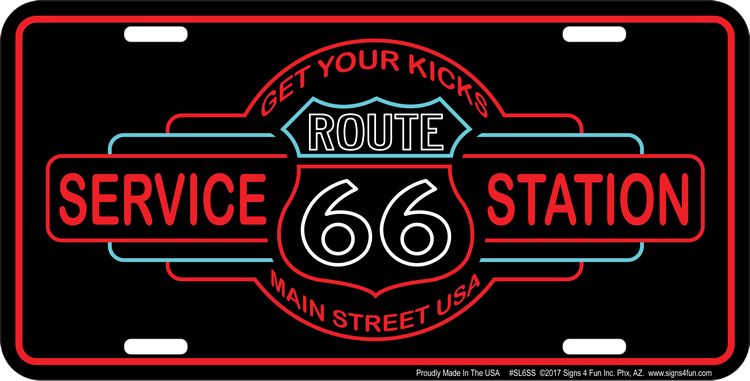 Signs 4 Fun Parody License Plate | Route 66 Service Station | 12 x 6 Decorative License Plate | Decoration Plate for Vehicle/Wall | Man Cave Decorations | Made in the USA
