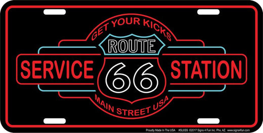 Signs 4 Fun Parody License Plate | Route 66 Service Station | 12 x 6 Decorative License Plate | Decoration Plate for Vehicle/Wall | Man Cave Decorations | Made in the USA