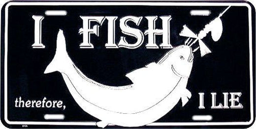 Signs 4 Fun Parody License Plate | I Fish/I Lie | 12 x 6 Decorative License Plate | Decoration Plate for Vehicle/Wall | Man Cave Decorations | Made in The USA