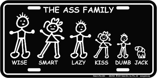 Signs 4 Fun Parody License Plate - Ass Family - 12” x 6” Decorative License Plate Wall Decor - Decoration Plate Man Cave + Garage - Made in The USA