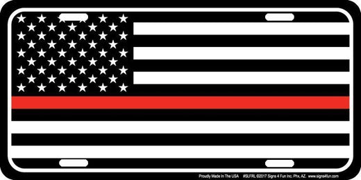 Signs 4 Fun Parody License Plate - Thin Red Line - Decorative License Plate - Decoration Plate for Vehicle/Wall - Man Cave Decorations - Made in The USA