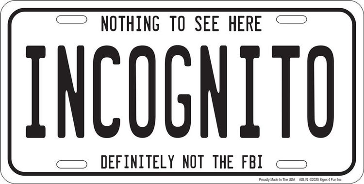 Signs 4 Fun Parody License Plate | Incognito | 12 x 6 Decorative License Plate | Decoration Plate for Vehicle/Wall | Man Cave Decorations | Made in the USA