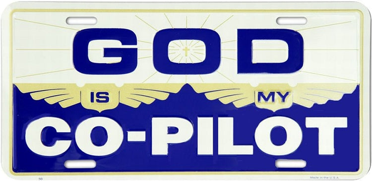 Signs 4 Fun Parody License Plate | God is Copilot | 12 x 6 Decorative License Plate | Decoration Plate for Vehicle/Wall | Man Cave Decorations | Made in The USA