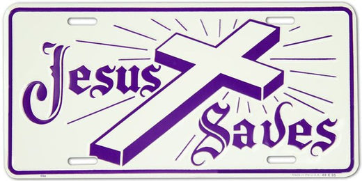 Signs 4 Fun Parody License Plate | Jesus Saves - Cross | 12 x 6 Decorative License Plate | Decoration Plate for Vehicle/Wall | Man Cave Decorations | Made in The USA