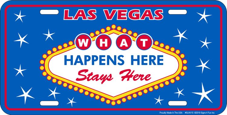 Signs 4 Fun Parody License Plate | NV What Happens | 12 x 6 Decorative License Plate | Decoration Plate for Vehicle/Wall | Man Cave Decorations | Made in the USA