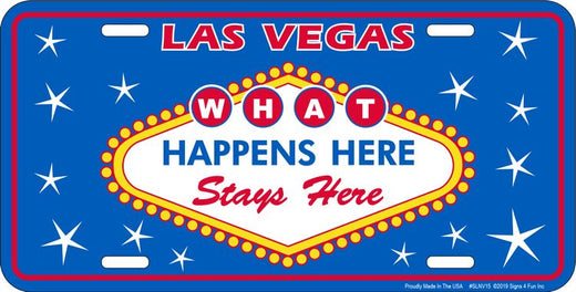 Signs 4 Fun Parody License Plate | NV What Happens | 12 x 6 Decorative License Plate | Decoration Plate for Vehicle/Wall | Man Cave Decorations | Made in the USA