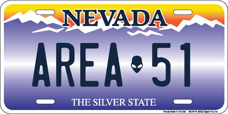 Signs 4 Fun Parody License Plate | NV Area 51 | 12” x 6” Decorative License Plate | Decoration Plate for Vehicle/Wall | Man Cave Decorations | Made in The USA