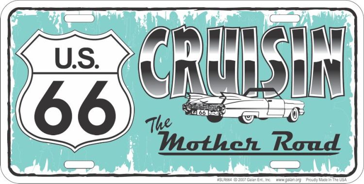 Signs 4 Fun Parody License Plate - Route 66 Cruisin Caddy Turq - 12” x 6” Decorative License Plate Wall Decor - Decoration Plate Man Cave + Garage - Made in The USA