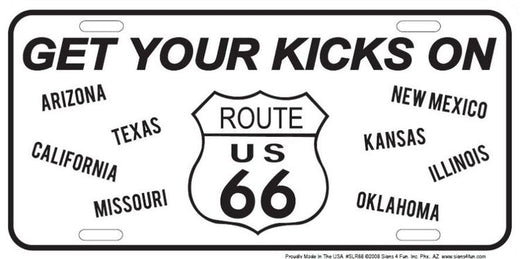 Signs 4 Fun Parody License Plate | Route 66 Get Your Kicks All States B&W | 12 x 6 Decorative License Plate | Decoration Plate for Vehicle/Wall | Man Cave Decorations | Made in The USA
