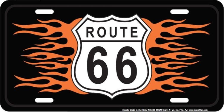 Signs 4 Fun Parody License Plate | Route 66 Flames | 12 x 6 Decorative License Plate | Decoration Plate for Vehicle/Wall | Man Cave Decorations | Made in The USA