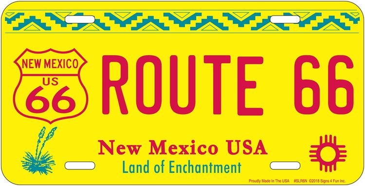 Signs 4 Fun Parody License Plate - Route 66 NM Yellow/Green - 12 x 6 Decorative License Plate Wall Decor - Decoration Plate Man Cave + Garage - Made in The USA