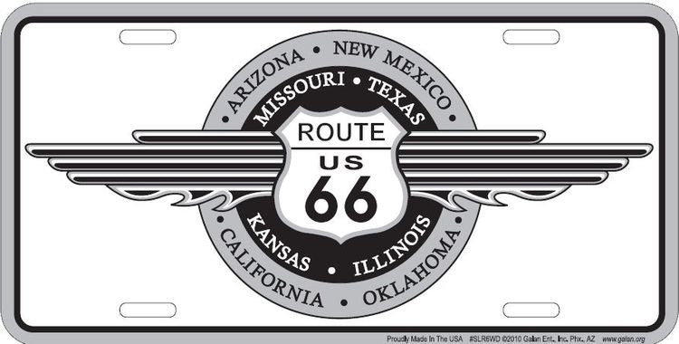 Signs 4 Fun Parody License Plate - Route 66 Round Wings - 12 x 6 Decorative License Plate Wall Decor - Decoration Plate Man Cave + Garage - Made in The USA