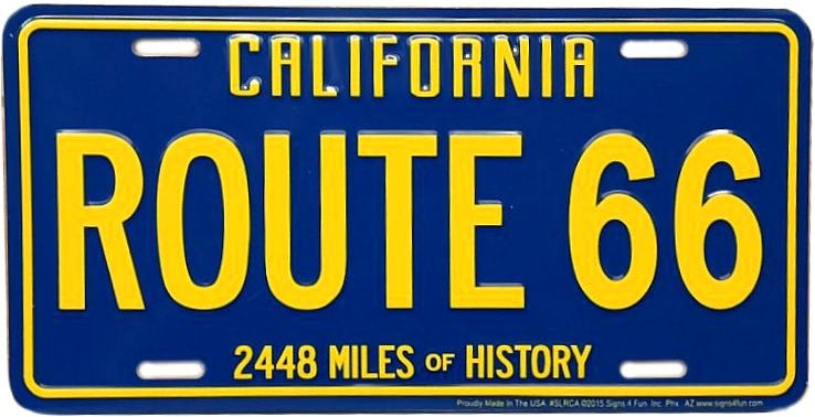 Signs 4 Fun Parody License Plate - Route 66 CA Blue & Yellow - 12 x 6 Decorative License Plate Wall Decor - Decoration Plate Man Cave + Garage - Made in The USA