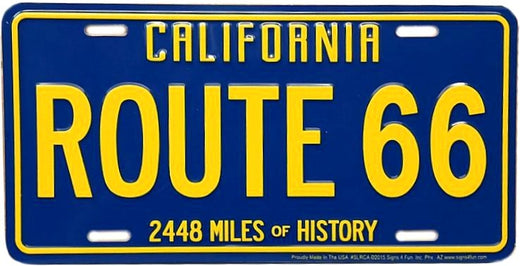 Signs 4 Fun Parody License Plate - Route 66 CA Blue & Yellow - 12 x 6 Decorative License Plate Wall Decor - Decoration Plate Man Cave + Garage - Made in The USA