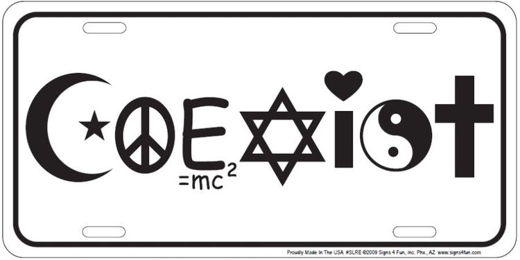 Signs 4 Fun Parody License Plate - Coexist - 12 x 6 Decorative License Plate Wall Decor - Decoration Plate Man Cave + Garage - Made in The USA