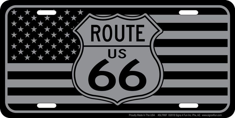 Signs 4 Fun Parody License Plate - Route 66 Tactical US Flag w/Shield - 12” x 6” Decorative License Plate Wall Decor - Decoration Plate Man Cave + Garage - Made in The USA