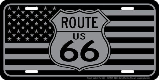 Signs 4 Fun Parody License Plate - Route 66 Tactical US Flag w/Shield - 12” x 6” Decorative License Plate Wall Decor - Decoration Plate Man Cave + Garage - Made in The USA